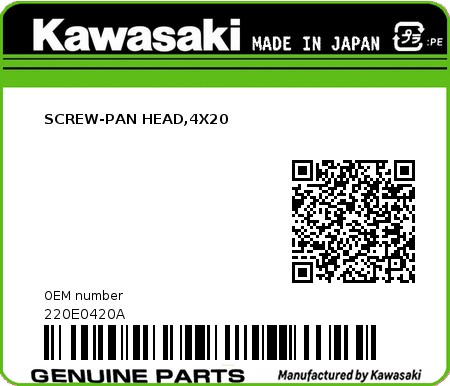 Product image: Kawasaki - 220E0420A - SCREW-PAN HEAD,4X20  0