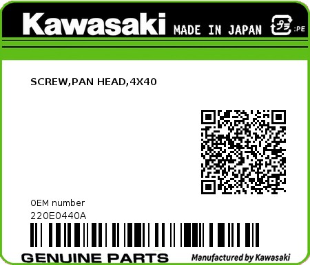 Product image: Kawasaki - 220E0440A - SCREW,PAN HEAD,4X40  0