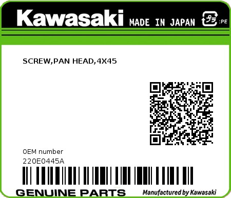 Product image: Kawasaki - 220E0445A - SCREW,PAN HEAD,4X45  0