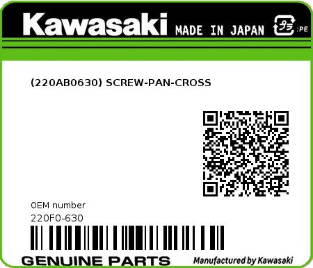Product image: Kawasaki - 220F0-630 - (220AB0630) SCREW-PAN-CROSS  0