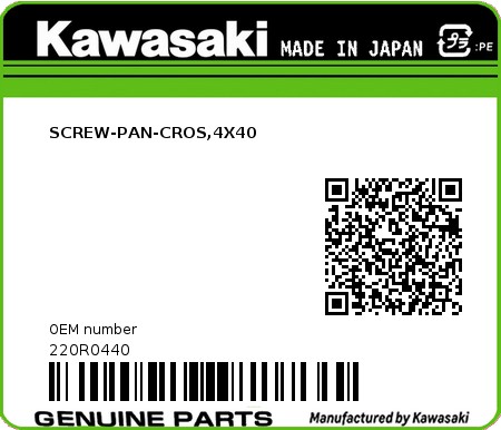 Product image: Kawasaki - 220R0440 - SCREW-PAN-CROS,4X40  0