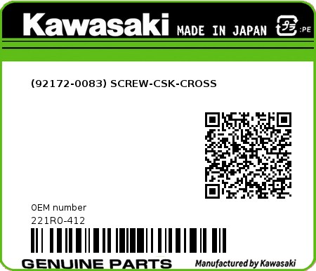 Product image: Kawasaki - 221R0-412 - (92172-0083) SCREW-CSK-CROSS  0
