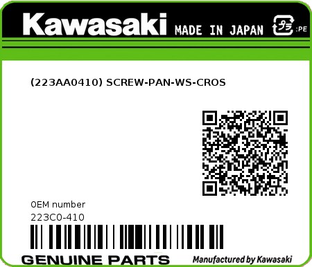 Product image: Kawasaki - 223C0-410 - (223AA0410) SCREW-PAN-WS-CROS  0