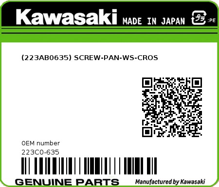 Product image: Kawasaki - 223C0-635 - (223AB0635) SCREW-PAN-WS-CROS  0