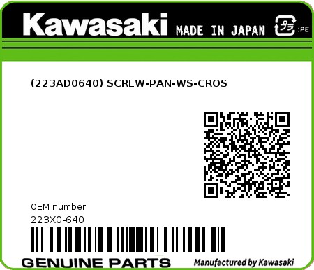 Product image: Kawasaki - 223X0-640 - (223AD0640) SCREW-PAN-WS-CROS  0