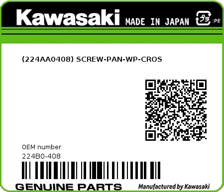 Product image: Kawasaki - 224B0-408 - (224AA0408) SCREW-PAN-WP-CROS  0