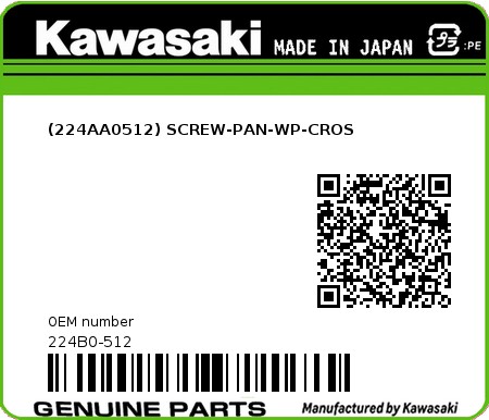 Product image: Kawasaki - 224B0-512 - (224AA0512) SCREW-PAN-WP-CROS  0