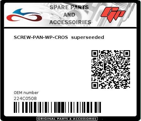 Product image:  - 224C0508 - SCREW-PAN-WP-CROS  superseeded  0