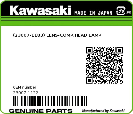 Product image: Kawasaki - 23007-1122 - (23007-1183) LENS-COMP,HEAD LAMP  0