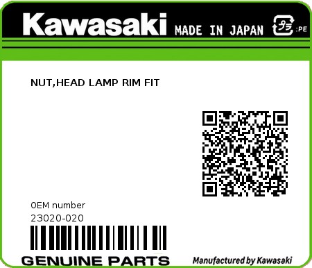Product image: Kawasaki - 23020-020 - NUT,HEAD LAMP RIM FIT  0