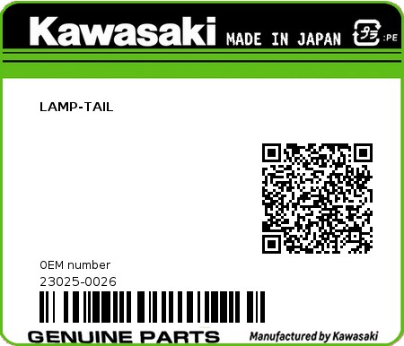 Product image: Kawasaki - 23025-0026 - LAMP-TAIL  0