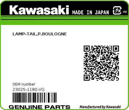 Product image: Kawasaki - 23025-1180-VG - LAMP-TAIL,P.BOULOGNE  0