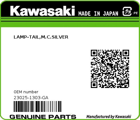 Product image: Kawasaki - 23025-1303-GA - LAMP-TAIL,M.C.SILVER  0
