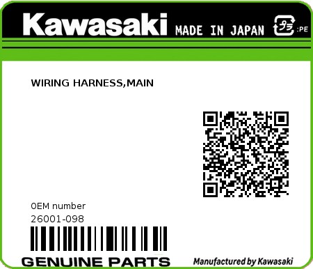 Product image: Kawasaki - 26001-098 - WIRING HARNESS,MAIN  0