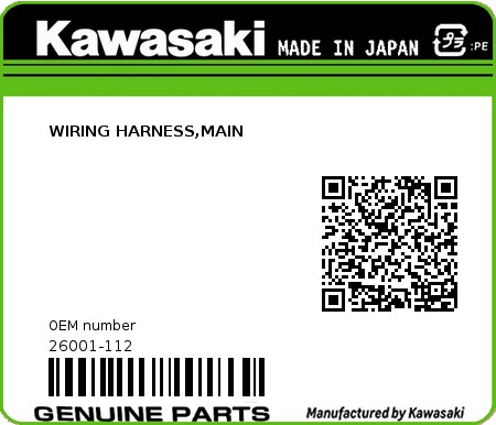 Product image: Kawasaki - 26001-112 - WIRING HARNESS,MAIN  0
