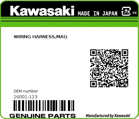 Product image: Kawasaki - 26001-123 - WIRING HARNESS,MAG  0