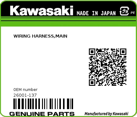 Product image: Kawasaki - 26001-137 - WIRING HARNESS,MAIN  0