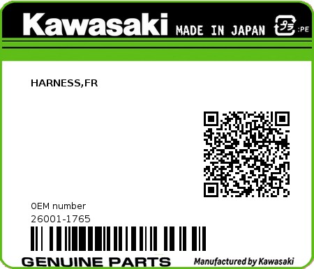 Product image: Kawasaki - 26001-1765 - HARNESS,FR  0