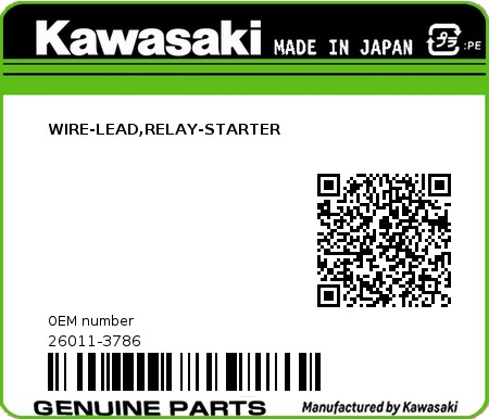 Product image: Kawasaki - 26011-3786 - WIRE-LEAD,RELAY-STARTER  0