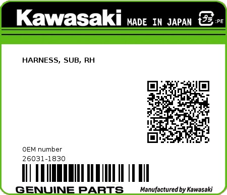Product image: Kawasaki - 26031-1830 - HARNESS, SUB, RH  0