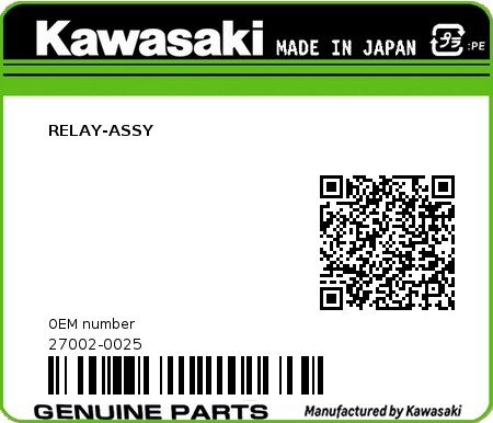 Product image: Kawasaki - 27002-0025 - RELAY-ASSY  0