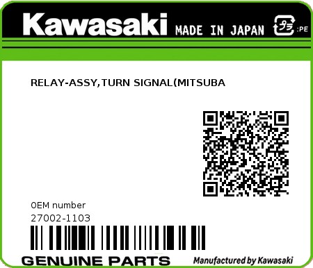 Product image: Kawasaki - 27002-1103 - RELAY-ASSY,TURN SIGNAL(MITSUBA  0