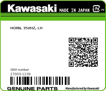 Product image: Kawasaki - 27003-1239 - HORN, 350HZ, LH  0
