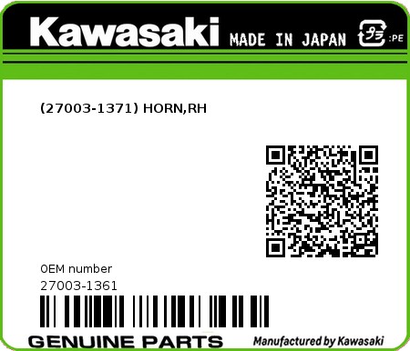 Product image: Kawasaki - 27003-1361 - (27003-1371) HORN,RH  0