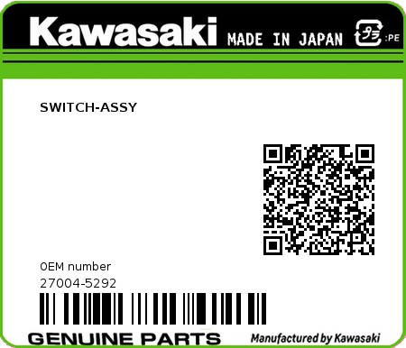 Product image: Kawasaki - 27004-5292 - SWITCH-ASSY  0