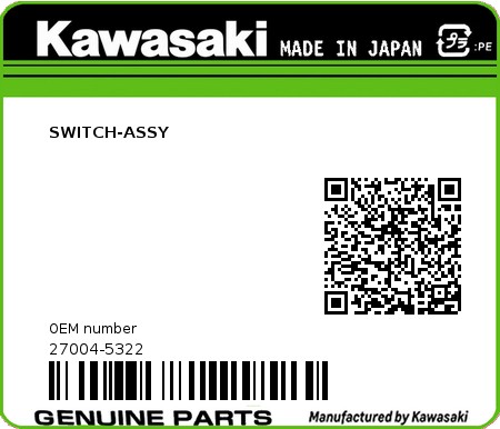 Product image: Kawasaki - 27004-5322 - SWITCH-ASSY  0