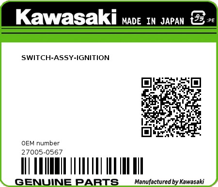 Product image: Kawasaki - 27005-0567 - SWITCH-ASSY-IGNITION  0