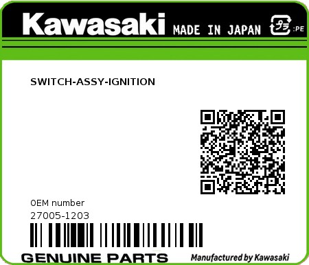 Product image: Kawasaki - 27005-1203 - SWITCH-ASSY-IGNITION  0