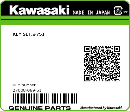 Product image: Kawasaki - 27008-069-51 - KEY SET,#751  0