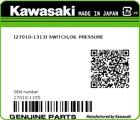 Product image: Kawasaki - 27010-1155 - (27010-1313) SWITCH,OIL PRESSURE  0