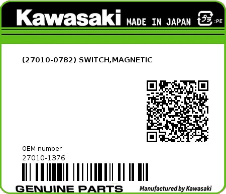 Product image: Kawasaki - 27010-1376 - (27010-0782) SWITCH,MAGNETIC  0