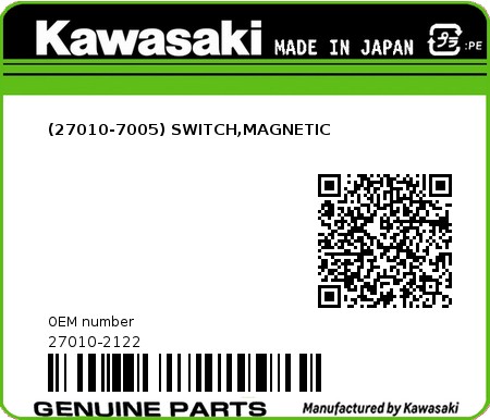 Product image: Kawasaki - 27010-2122 - (27010-7005) SWITCH,MAGNETIC  0
