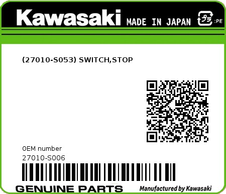 Product image: Kawasaki - 27010-S006 - (27010-S053) SWITCH,STOP  0