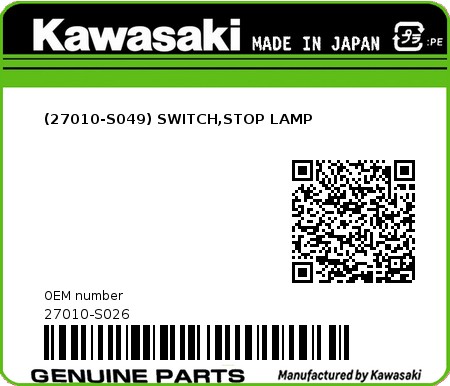 Product image: Kawasaki - 27010-S026 - (27010-S049) SWITCH,STOP LAMP  0