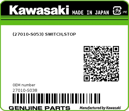 Product image: Kawasaki - 27010-S038 - (27010-S053) SWITCH,STOP  0