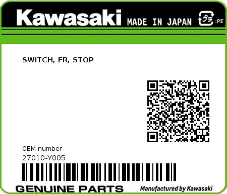 Product image: Kawasaki - 27010-Y005 - SWITCH, FR, STOP  0