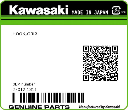 Product image: Kawasaki - 27012-1311 - HOOK,GRIP  0