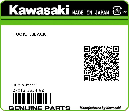 Product image: Kawasaki - 27012-3834-6Z - HOOK,F.BLACK  0