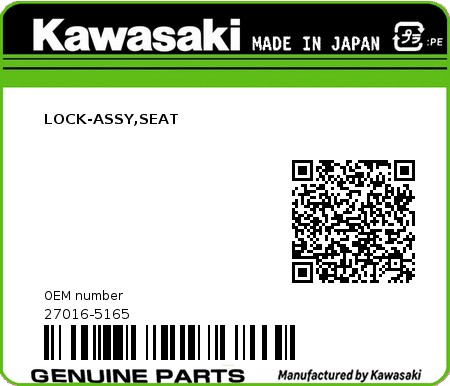 Product image: Kawasaki - 27016-5165 - LOCK-ASSY,SEAT  0