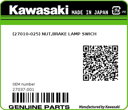 Product image: Kawasaki - 27037-001 - (27010-025) NUT,BRAKE LAMP SWICH  0