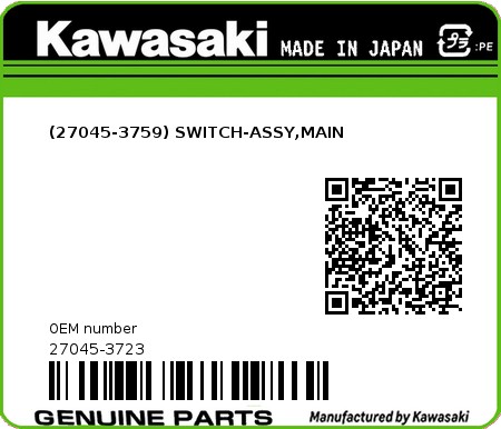 Product image: Kawasaki - 27045-3723 - (27045-3759) SWITCH-ASSY,MAIN  0