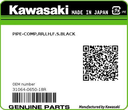 Product image: Kawasaki - 31064-0650-18R - PIPE-COMP,RR,LH,F.S.BLACK  0