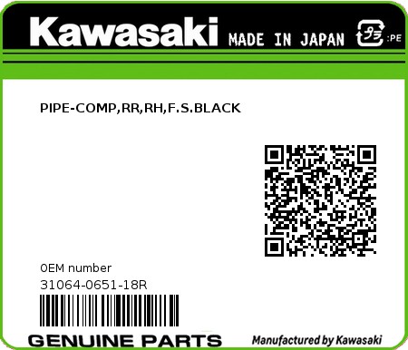 Product image: Kawasaki - 31064-0651-18R - PIPE-COMP,RR,RH,F.S.BLACK  0