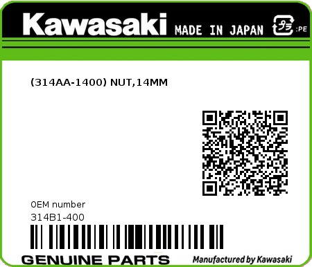 Product image: Kawasaki - 314B1-400 - (314AA-1400) NUT,14MM  0