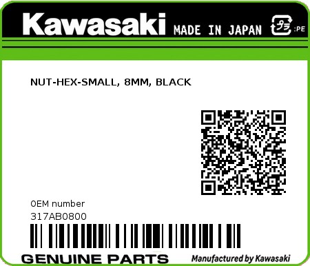 Product image: Kawasaki - 317AB0800 - NUT-HEX-SMALL, 8MM, BLACK  0