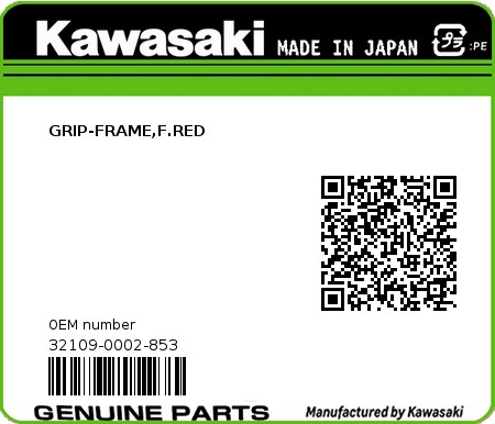 Product image: Kawasaki - 32109-0002-853 - GRIP-FRAME,F.RED  0